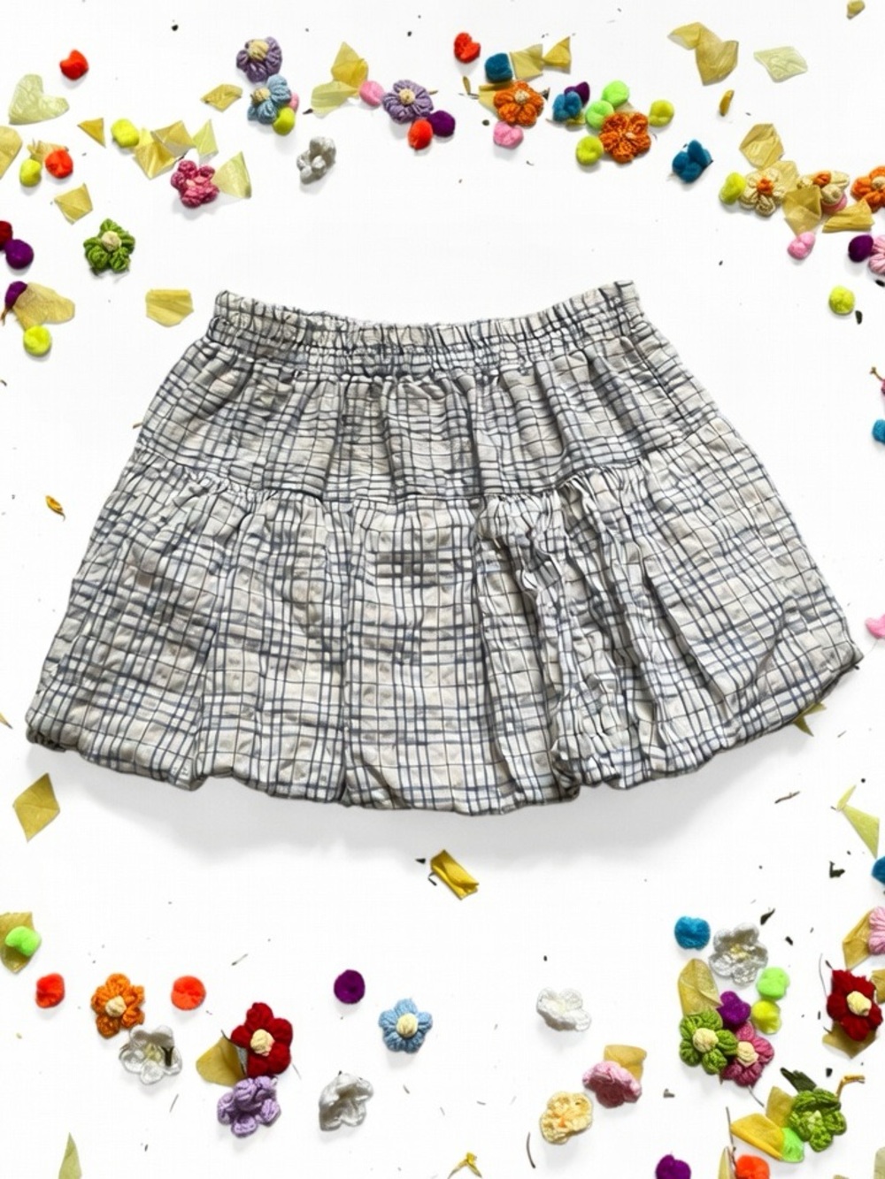 Passport Bubble-Hem Plaid Tiered Skirt